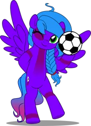 Size: 3619x5001 | Tagged: safe, artist:jhayarr23, derpibooru import, oc, oc:violet aura, unofficial characters only, pegasus, braid, commission, commissioner:solar aura, eye spot, football, image, one eye closed, pegasus oc, png, simple background, solo, sports, transparent background, wings, wink, ych result, your character here