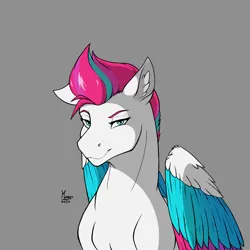 Size: 1600x1600 | Tagged: safe, artist:monolith_skyline, derpibooru import, zipp storm, pegasus, pony, g5, colored wings, female, image, lidded eyes, looking at you, mare, multicolored wings, png, simple background, smiling, smiling at you, wings