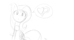 Size: 1960x1080 | Tagged: safe, artist:dshou, derpibooru import, fluttershy, pegasus, pony, female, heart, image, jpeg, looking at you, mare, monochrome, pictogram, question mark, sitting, sketch, smiling, solo