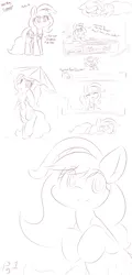 Size: 1920x4000 | Tagged: safe, artist:dshou, derpibooru import, pinkie pie, earth pony, pony, alternate hairstyle, bipedal, cashier, cute, female, high res, image, mare, monochrome, png, sketch, solo, umbrella, yet another pinkie blog