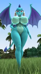 Size: 1080x1920 | Tagged: suggestive, artist:baekmyo, derpibooru import, princess ember, anthro, dragon, 3d, belly button, big breasts, breasts, busty princess ember, dragon horns, dragon lord ember, dragon wings, dragoness, eyelashes, featureless breasts, featureless crotch, female, g4, grass, hand on hip, hips, horns, huge breasts, image, lidded eyes, looking at you, looking down, looking down at you, outdoors, png, solo, spread wings, thighs, waist, wings