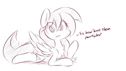 Size: 1920x1080 | Tagged: safe, artist:dshou, derpibooru import, oc, oc:shooting star, unofficial characters only, pegasus, pony, chest fluff, dialogue, female, image, looking at you, lying down, mare, monochrome, png, prone, sketch, solo, talking to viewer