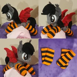 Size: 1024x1024 | Tagged: safe, artist:dawning love, derpibooru import, oc, oc:scarlet, bat pony, pony, clothes, female, image, irl, mare, photo, plushie, png, socks, solo, striped socks