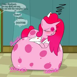 Size: 3000x3000 | Tagged: suggestive, alternate version, artist:bestponies, derpibooru import, oc, oc:doctor gumheart, goo, goo pony, monster pony, original species, pony, abdominal bulge, accidental vore, belly, belly bed, big belly, clothes, dialogue, digestion, doctor, female, female pred, horn, hospital, huge belly, image, impossibly large belly, jpeg, mare, mare pred, numbers, onomatopoeia, sleeping, soft vore, sound effects, speech bubble, stomach noise, unknown prey, vore, zzz