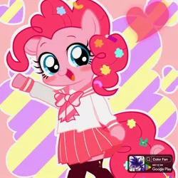 Size: 1024x1024 | Tagged: safe, artist:momo, derpibooru import, pinkie pie, earth pony, pony, clothes, cropped, female, image, jpeg, school uniform, solo, watermark