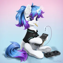 Size: 1600x1600 | Tagged: safe, artist:inowiseei, derpibooru import, oc, unofficial characters only, pony, unicorn, gradient background, graphics card, horn, image, png, screwdriver, soldering iron, solo, unicorn oc