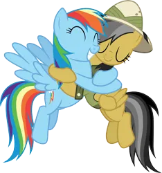 Size: 3000x3205 | Tagged: safe, artist:cloudy glow, derpibooru import, daring do, rainbow dash, pegasus, pony, daring don't, duo, duo female, eyes closed, female, g4, hug, image, png, simple background, solo, transparent background