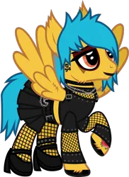 Size: 932x1279 | Tagged: safe, artist:lightningbolt, derpibooru import, ponified, pegasus, pony, .svg available, alex gaskarth, all time low, belt, buckle, chains, cheek fluff, choker, clothes, crossdressing, derpibooru exclusive, dyed mane, dyed tail, ear fluff, ear piercing, earring, eyeliner, eyeshadow, fishnets, g4, hair over one eye, high heels, hoof fluff, hoof on hip, hoof polish, image, jewelry, leg band, lidded eyes, lipstick, makeup, male, mascara, midriff, necklace, piercing, png, raised hoof, shirt, shoes, short shirt, show accurate, simple background, skirt, smiling, solo, spread wings, stallion, standing, tail, tail feathers, tattoo, transparent background, vector, wing fluff, wings