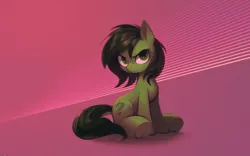 Size: 3840x2400 | Tagged: safe, artist:darkdoomer, ponerpics import, oc, oc:anonfilly, earth pony, pony, 4k, digital art, female, filly, grumpy, high res, image, laser, looking at you, magenta, neon, png, question mark, retrowave, simple background, sitting, solo, wallpaper