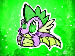 Size: 2304x1728 | Tagged: safe, artist:ferrets88, derpibooru import, spike, dragon, derpibooru exclusive, digitally colored, g4, glow, glowing eyes, green background, image, outline, png, simple background, traditional art, white outline, winged spike, wings