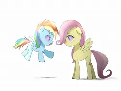 Size: 2048x1536 | Tagged: safe, artist:cerise, derpibooru import, fluttershy, rainbow dash, pegasus, pony, crying, duo, image, jpeg, looking at each other, looking at someone, open mouth, simple background, white background