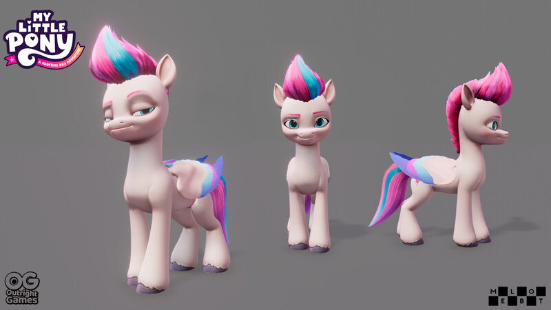 Size: 1920x1080 | Tagged: safe, derpibooru import, official, zipp storm, pegasus, pony, g5, 3d, 3d model, behind the scenes, concept art, female, folded wings, front view, frown, image, jpeg, logo, looking at you, mare, model, my little pony: a maretime bay adventure, raised hoof, reference, reference sheet, side view, simple background, smiling, smiling at you, smug, unshorn fetlocks, wings
