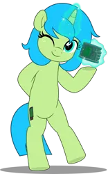 Size: 3125x5000 | Tagged: safe, artist:jhayarr23, derpibooru import, oc, oc:littlepip, oc:littlepip-in-name-only, unicorn, fallout equestria, alternate design, alternate littlepip interpretation, bipedal, commission, commissioner:solar aura, horn, image, magic, one eye closed, pipbuck, png, telekinesis, unicorn oc, wink, ych result, your character here