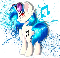 Size: 900x878 | Tagged: safe, artist:yourpennypal, derpibooru import, vinyl scratch, pony, unicorn, big ears, female, grin, image, lidded eyes, looking at you, looking back, looking back at you, mare, png, raised hoof, smiling, smiling at you, solo, wrong eye color