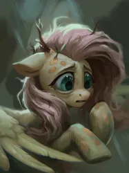 Size: 2150x2867 | Tagged: semi-grimdark, artist:jewellier, derpibooru import, fluttershy, pegasus, pony, a health of information, abstract background, female, fluttertree, g4, high res, image, mare, png, solo, swamp fever, this will end in death, this will end in tears, this will end in tears and/or death, tree branch