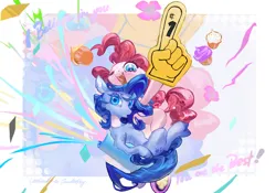 Size: 2388x1668 | Tagged: safe, artist:tingsan, derpibooru import, pinkie pie, oc, oc:ray frok, canon x oc, image, party cannon, png