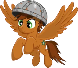 Size: 4803x4233 | Tagged: safe, artist:malte279, derpibooru import, oc, oc:leafhelm, unofficial characters only, pegasus, derpibooru community collaboration, 2024 community collab, flying, helmet, image, png, rust, simple background, solo, transparent background