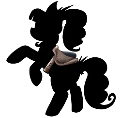 Size: 1236x1202 | Tagged: safe, artist:jackudoggy, derpibooru import, oc, oc:vantablack, unofficial characters only, earth pony, derpibooru community collaboration, 2024 community collab, black, black and white, grayscale, image, monochrome, png, saddle, silhouette, simple background, solo, tack, transparent background