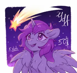 Size: 1668x1602 | Tagged: safe, artist:ls_skylight, derpibooru import, oc, alicorn, pony, any gender, any race, any species, commission, image, jpeg, night, shooting star, starry night, stars, ych sketch, your character here