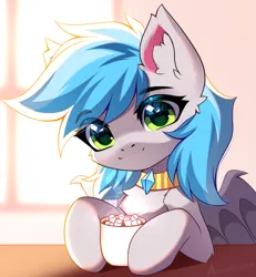 Size: 1165x1262 | Tagged: safe, artist:airiniblock, derpibooru import, oc, oc:bow-black, unofficial characters only, bat pony, pony, bat pony oc, bat wings, chest fluff, chocolate, collar, commission, cute, ear fluff, food, heart, heart eyes, hot chocolate, icon, image, marshmallow, morning, patreon, patreon reward, png, solo, wingding eyes, wings, ych result