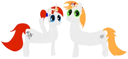 Size: 3297x1523 | Tagged: safe, artist:ragmo, derpibooru import, oc, oc:caveman pony, oc:swift sword, unofficial characters only, earth pony, pony, unicorn, derpibooru community collaboration, 2024 community collab, high res, horn, image, looking at you, plushie, png, simple background, transparent background