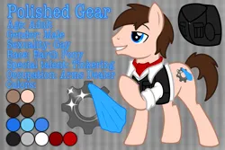 Size: 3072x2048 | Tagged: safe, artist:awgear, derpibooru import, oc, oc:polished gear, earth pony, clothes, cutie mark, image, male, png, reference sheet, vest