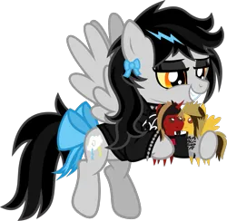 Size: 1313x1283 | Tagged: safe, artist:lightningbolt, derpibooru import, oc, oc:lightning dee, ponified, unofficial characters only, pegasus, pony, unicorn, derpibooru community collaboration, .svg available, 2024 community collab, alex gaskarth, all time low, bow, bracelet, choker, clothes, colored sclera, derpibooru exclusive, dyed mane, eyeliner, eyeshadow, fangs, female, flying, gay, grin, hood, hoodie, hoof hold, image, jack barakat, lidded eyes, makeup, male, mare, now kiss, plushie, png, pointy ponies, shipping, show accurate, smiling, solo, spiked choker, spiked wristband, spread wings, tail, tail bow, vector, wings, wristband
