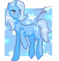 Size: 1928x1988 | Tagged: safe, artist:sanechkaa, derpibooru import, trixie, pony, unicorn, blushing, cute, diatrixes, female, g4, grin, image, mare, png, raised hoof, smiling, solo