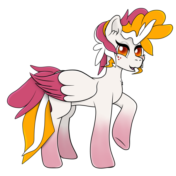 Size: 3072x3072 | Tagged: safe, artist:wojtek-ツ, derpibooru import, oc, oc:opalescent, unofficial characters only, pegasus, pony, derpibooru community collaboration, 2024 community collab, adorable face, colored wings, cute, female, freckles, image, looking at you, mare, multicolored wings, open mouth, png, raised hoof, simple background, smiling, solo, transparent background, wings