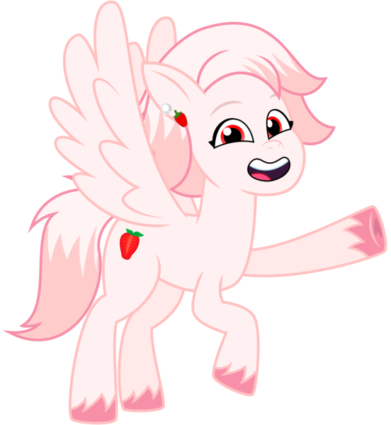 Size: 7530x8192 | Tagged: safe, artist:thatguy1945, derpibooru import, oc, oc:strawberry jewel, unofficial characters only, pegasus, pony, derpibooru community collaboration, g5, 2024 community collab, absurd resolution, ear piercing, earring, female, flying, image, jewelry, mare, open mouth, pegasus oc, piercing, png, simple background, smiling, solo, transparent background, unshorn fetlocks, vector, waving, wings