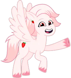 Size: 7530x8192 | Tagged: safe, artist:thatguy1945, derpibooru import, oc, oc:strawberry jewel, unofficial characters only, pegasus, pony, derpibooru community collaboration, g5, 2024 community collab, absurd resolution, ear piercing, earring, female, flying, image, jewelry, mare, open mouth, pegasus oc, piercing, png, simple background, smiling, solo, transparent background, unshorn fetlocks, vector, waving, wings