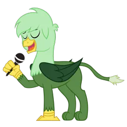 Size: 2048x2048 | Tagged: safe, artist:gregory-the-griffon, derpibooru import, oc, oc:gregory griffin, unofficial characters only, gryphon, image, male, microphone, png, simple background, singing, solo, transparent background