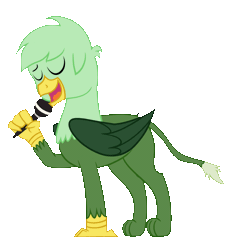 Size: 2048x2048 | Tagged: safe, artist:gregory-the-griffon, derpibooru import, oc, oc:gregory griffin, animated, gif, image, male, microphone, simple background, singing, solo, transparent background