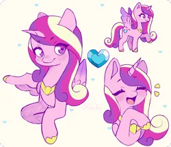 Size: 1880x1616 | Tagged: safe, artist:tiiruki, derpibooru import, princess cadance, alicorn, pony, cute, cutedance, eye clipping through hair, eyebrows, eyebrows visible through hair, eyes closed, female, folded wings, g4, heart, hoof shoes, image, looking at you, mare, multeity, open mouth, open smile, png, princess shoes, raised hoof, smiling, smiling at you, solo, spread wings, wings