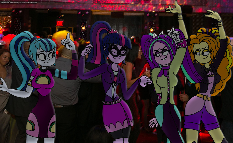 Size: 3000x1850 | Tagged: safe, artist:rdj1995, derpibooru import, adagio dazzle, aria blaze, sci-twi, sonata dusk, twilight sparkle, equestria girls, dancing, g4, image, jpeg, new years eve, party, the dazzlings