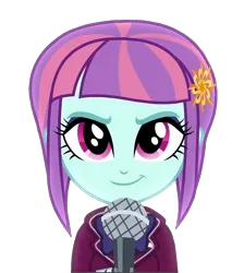 Size: 998x1112 | Tagged: safe, derpibooru import, sunny flare, human, equestria girls, g4, image, looking at you, png, shadowbolts, simple background, smiling, smirk, solo, transparent background