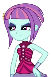 Size: 890x1340 | Tagged: safe, derpibooru import, sunny flare, human, equestria girls, eyeshadow, g4, hand on hip, hasbro, image, looking at someone, makeup, png, shadowbolts, simple background, smiling, solo, transparent background
