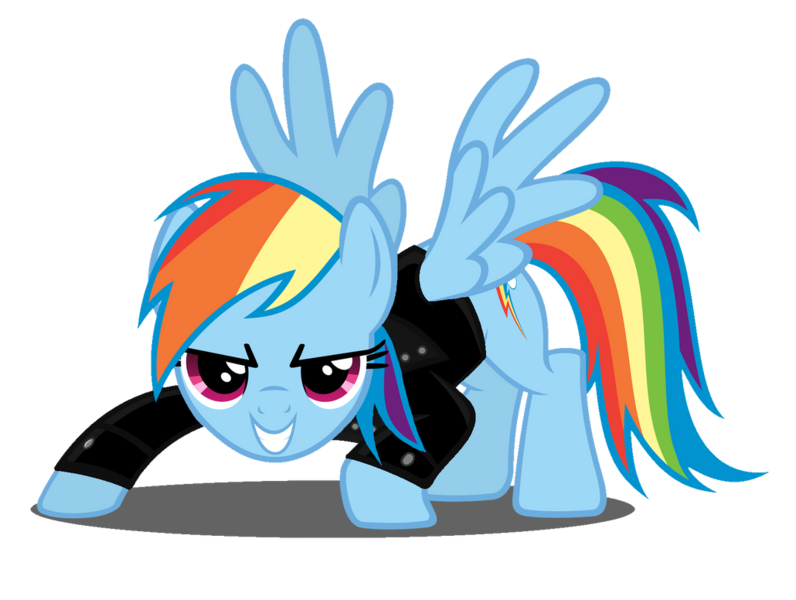 Size: 1030x776 | Tagged: safe, artist:iamaveryrealperson, derpibooru import, edit, vector edit, rainbow dash, pegasus, pony, 2021, action pose, clothes, confident, g4, grin, image, jacket, leather, leather jacket, ms paint, png, shadow, simple background, smiling, solo, transparent background, vector