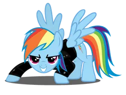 Size: 1030x776 | Tagged: safe, artist:iamaveryrealperson, derpibooru import, edit, vector edit, rainbow dash, pegasus, pony, 2021, action pose, clothes, confident, g4, grin, image, jacket, leather, leather jacket, ms paint, png, shadow, simple background, smiling, solo, transparent background, vector