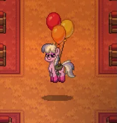 Size: 427x450 | Tagged: safe, derpibooru import, earth pony, pony, pony town, g5, balloon, floating, image, ivory cedar, jpeg, male, pixel art, solo, sprite, stallion