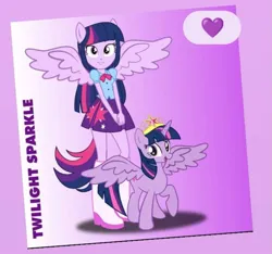 Size: 939x879 | Tagged: artist needed, safe, derpibooru import, twilight sparkle, twilight sparkle (alicorn), alicorn, human, pony, equestria girls, alicorn wings, boots, clothes, element of magic, heart, image, png, ponied up, pony ears, rarity boots, shoes, spread wings, wings