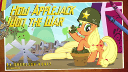 Size: 1280x720 | Tagged: semi-grimdark, artist:niggerfaggot, artist:sherclop pones, derpibooru import, edit, applejack, earth pony, pony, friendship is witchcraft, how applejack won the war, 2014, animated, apple, apple tree, artifact, barn, basket, brony history, brony music, coloring book, crayon, czech hedgehog, downloadable, downloadable content, female, food, g4, gold star, grenade, helmet, image, lyrics in the description, mare, military, music, nostalgia, old video, outdoors, sherclop pones, solo, sound only, tank (vehicle), tree, wat, webm, youtube, youtube link, youtube video