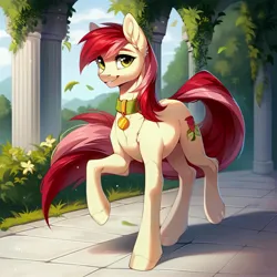 Size: 4096x4096 | Tagged: safe, ai content, derpibooru import, machine learning generated, prompter:doom9454, stable diffusion, roseluck, pony, beautiful, collar, cute, generator:purplesmart.ai, image, jpeg, long tail, pet tag, pony pet, rosepet, tail, walking
