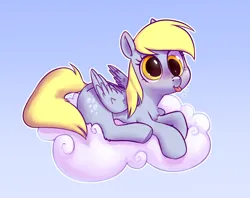 Size: 2058x1626 | Tagged: safe, artist:smeevel27, derpibooru import, derpy hooves, blue, cloud, cross-eyed, image, png, simple background, tongue out