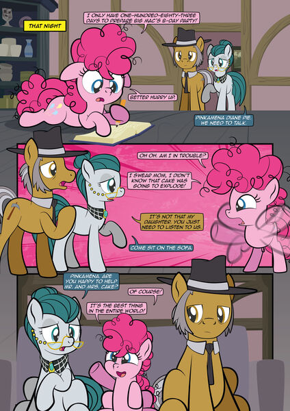 Size: 1920x2715 | Tagged: safe, artist:alexdti, derpibooru import, cloudy quartz, igneous rock pie, pinkie pie, pony, comic:how we met, family, father and child, father and daughter, female, filly, filly pinkie pie, g4, image, jpeg, male, mare, mother and child, mother and daughter, stallion, younger