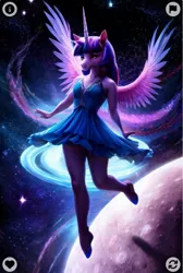 Size: 901x1341 | Tagged: safe, ai content, derpibooru import, machine learning generated, twilight sparkle, twilight sparkle (alicorn), alicorn, equestria girls, magical mystery cure, the beginning of the end, image, jpeg