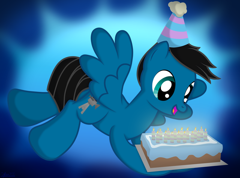 Size: 5840x4320 | Tagged: safe, artist:agkandphotomaker2000, derpibooru import, oc, oc:pony video maker, pegasus, pony, birthday, birthday cake, birthday candles, cake, carrying, excited, flying, food, g4, hat, image, party hat, pegasus oc, plate, png, show accurate, simple background, solo, spread wings, wings