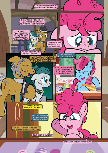 Size: 1920x2715 | Tagged: safe, artist:alexdti, derpibooru import, cloudy quartz, cup cake, igneous rock pie, pinkie pie, earth pony, pony, comic:how we met (italian), comic, female, filly, filly pinkie pie, foal, g4, group, happy, image, jpeg, male, mare, quartet, sad, stallion, younger
