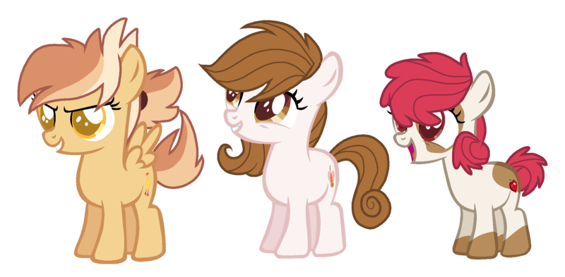 Size: 2266x1113 | Tagged: safe, artist:gallantserver, derpibooru import, oc, oc:chicken wings, oc:cocoa belle, oc:pippin apple, earth pony, pegasus, pony, female, filly, foal, image, offspring, parent:apple bloom, parent:button mash, parent:featherweight, parent:pipsqueak, parent:scootaloo, parent:sweetie belle, parents:pipbloom, parents:scootaweight, parents:sweetiemash, png, simple background, transparent background