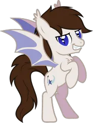 Size: 1070x1419 | Tagged: safe, artist:lightningbolt, derpibooru import, oc, oc:aero soarer, unofficial characters only, bat pony, pony, derpibooru community collaboration, .svg available, 2024 community collab, bat wings, chest fluff, derpibooru exclusive, fangs, grin, image, looking at you, male, png, rearing, show accurate, simple background, slit pupils, smiling, solo, spread wings, stallion, transparent background, vector, wings